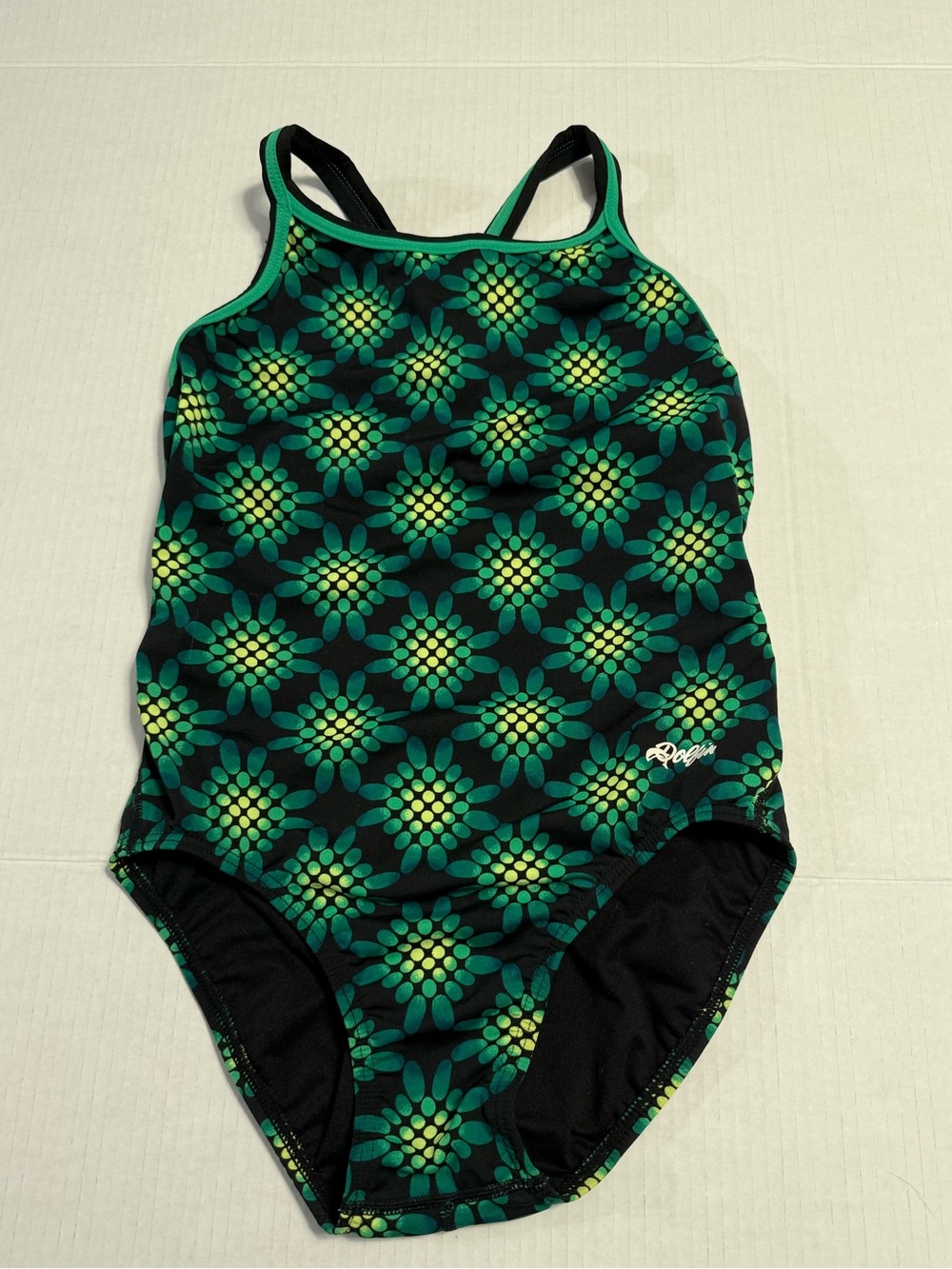 Dolfin Womens 30 Green Black Geometric DBX Back Competitive Swimsuit Swim Team